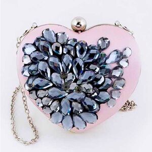 Crystal Flower Heart Satin Statement Bag